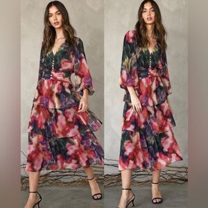 CHERLY TIERED MIDI DRESS